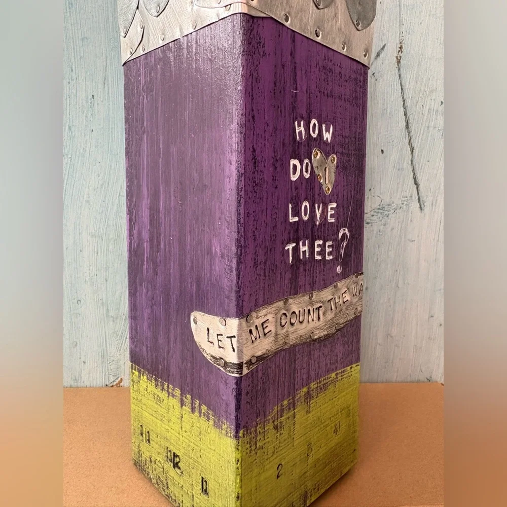 Artisan-Made Purple and Green Wood & Tin Decorative Candle Holder with Saying - Picture 11 of 16